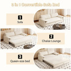 Canapé-lit convertible 3 en 1 avec rangement latéral, canapé-lit escamotable Queen de 168 cm, lit causeuse en velours