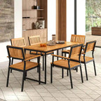 Ensemble de salle à manger d'extérieur 7 pièces en bois d'acacia pour 6 personnes, naturel + noir