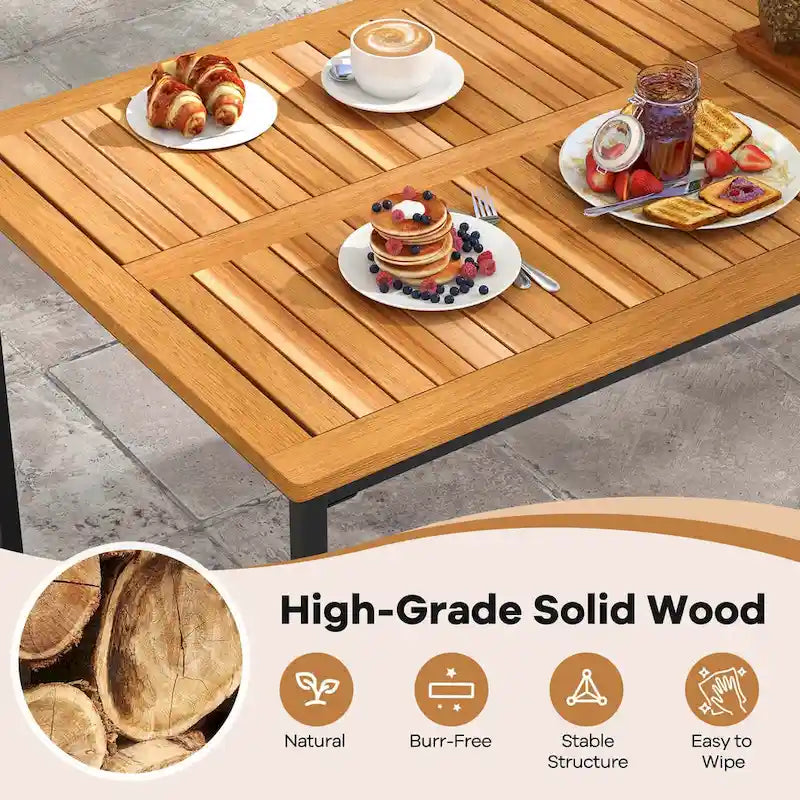 Ensemble de salle à manger d'extérieur 7 pièces en bois d'acacia pour 6 personnes, naturel + noir