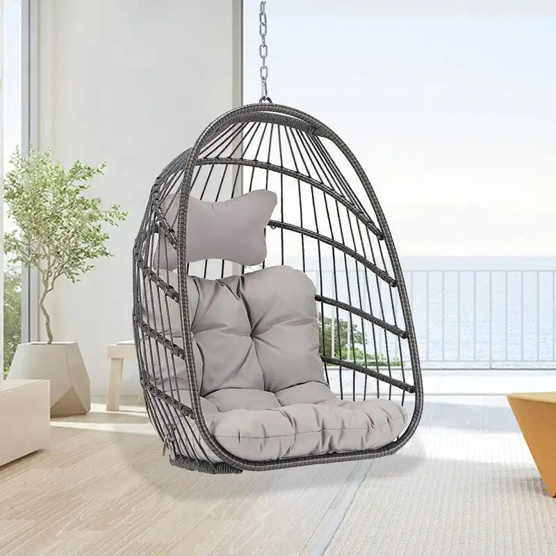 Chaise suspendue en forme d'œuf sans support | Rotin | 158 kg | Intérieur et Extérieur