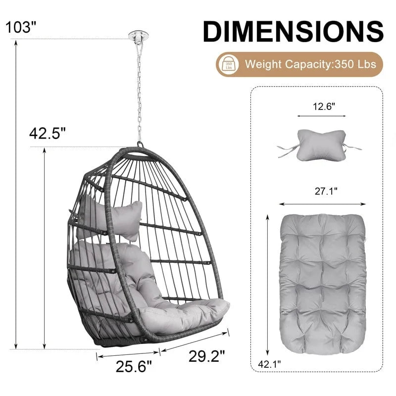 Chaise suspendue en forme d'œuf sans support | Rotin | 158 kg | Intérieur et Extérieur