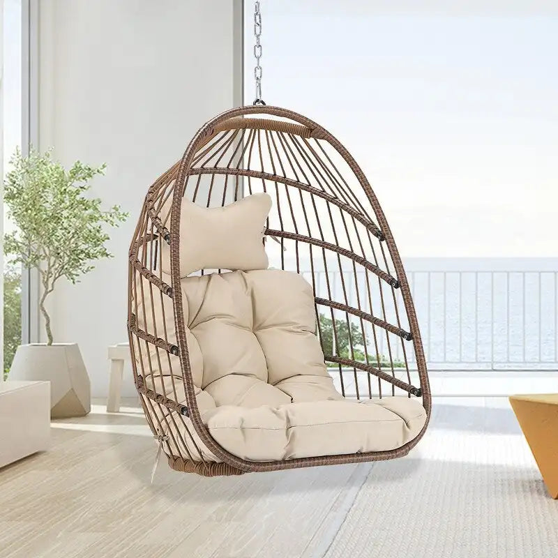 Chaise suspendue en forme d'œuf sans support | Rotin | 158 kg | Intérieur et Extérieur
