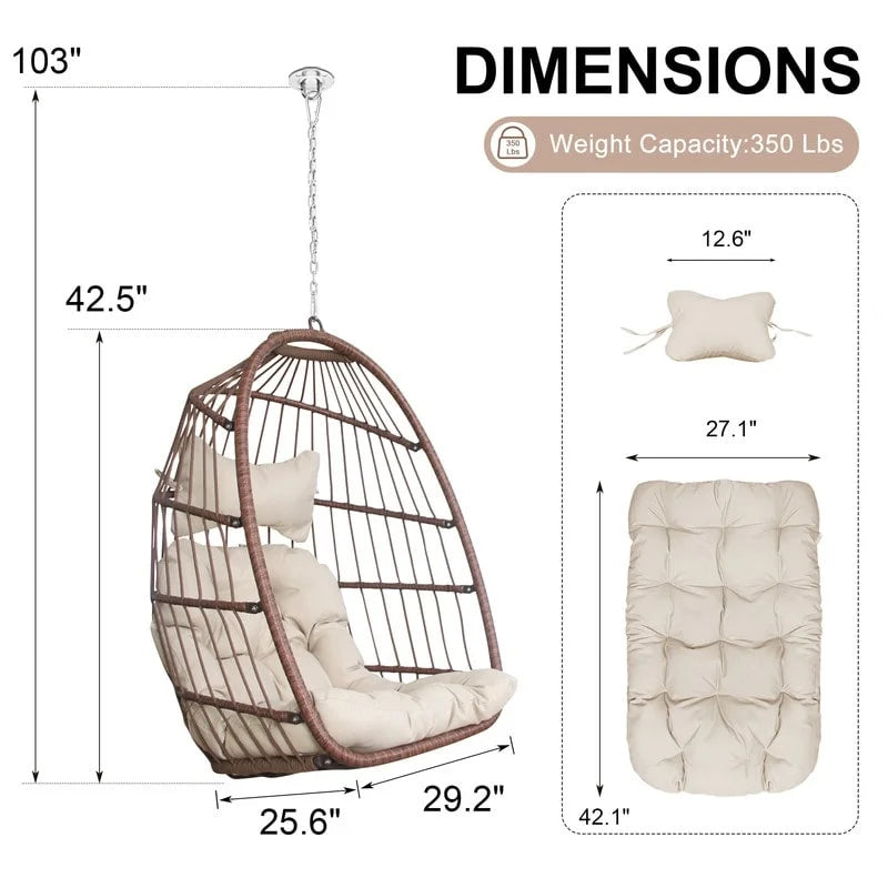 Chaise suspendue en forme d'œuf sans support | Rotin | 158 kg | Intérieur et Extérieur