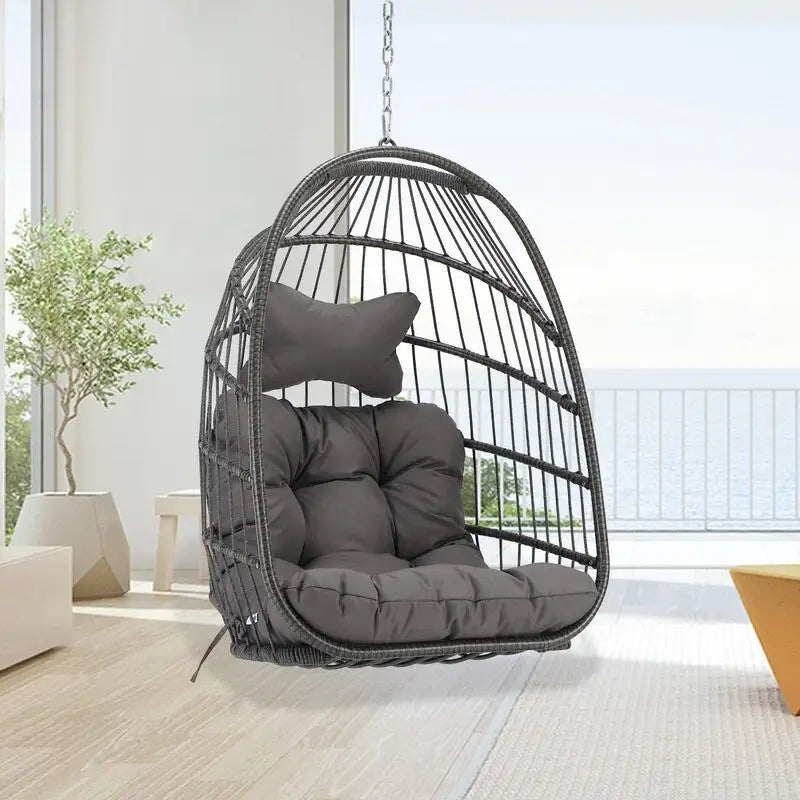 Chaise suspendue en forme d'œuf sans support | Rotin | 158 kg | Intérieur et Extérieur