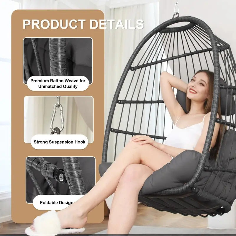 Chaise suspendue en forme d'œuf sans support | Rotin | 158 kg | Intérieur et Extérieur