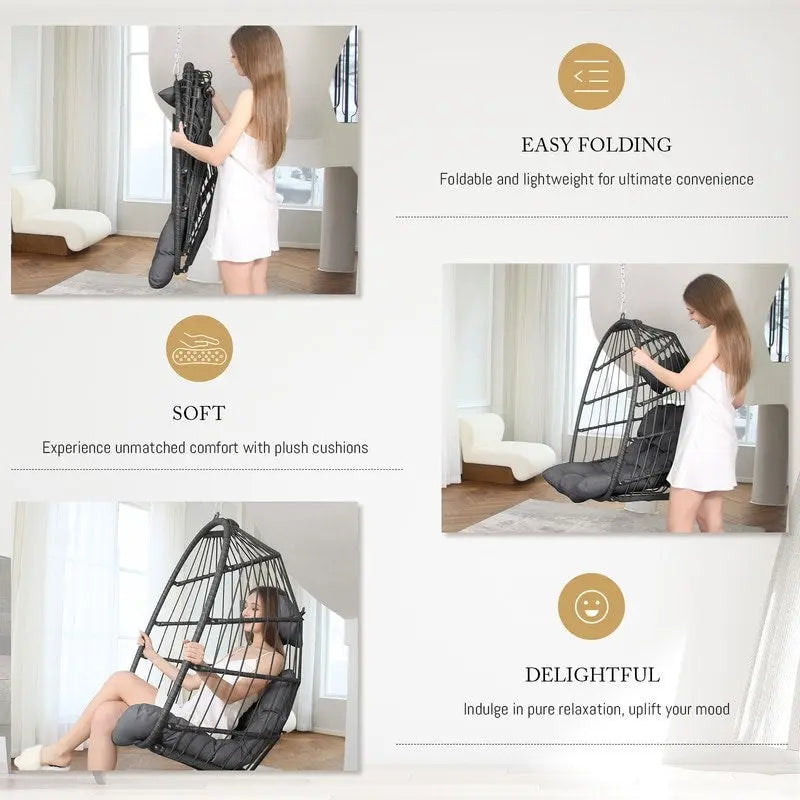 Chaise suspendue en forme d'œuf sans support | Rotin | 158 kg | Intérieur et Extérieur