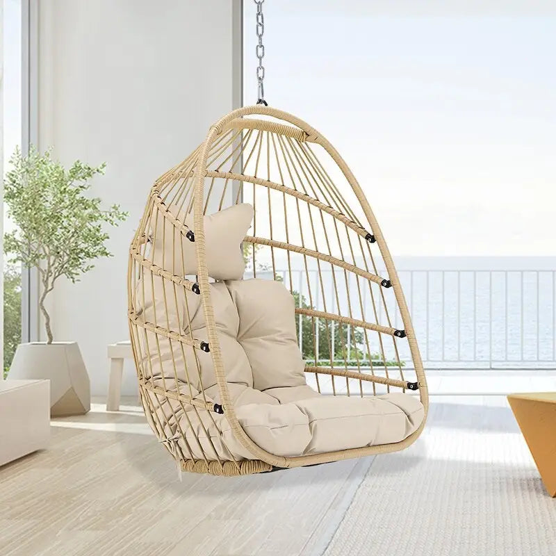 Chaise suspendue en forme d'œuf sans support | Rotin | 158 kg | Intérieur et Extérieur