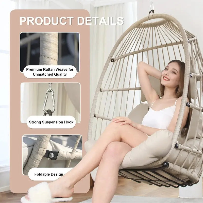 Chaise suspendue en forme d'œuf sans support | Rotin | 158 kg | Intérieur et Extérieur