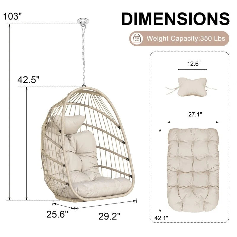 Chaise suspendue en forme d'œuf sans support | Rotin | 158 kg | Intérieur et Extérieur