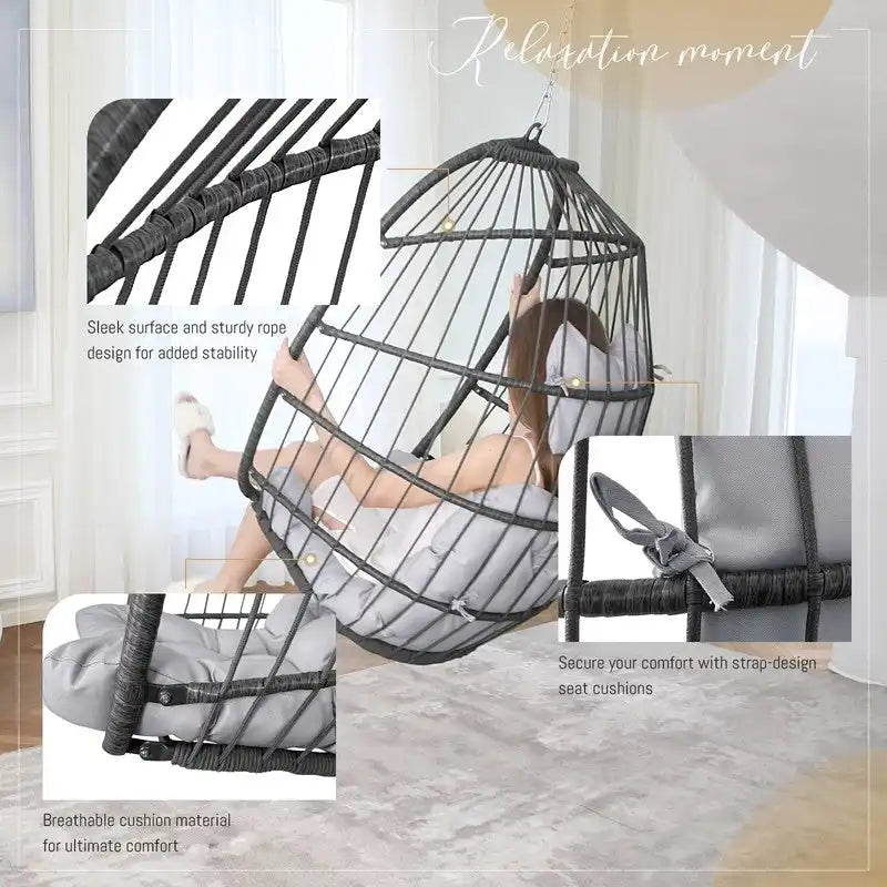 Chaise suspendue en forme d'œuf sans support | Rotin | 158 kg | Intérieur et Extérieur