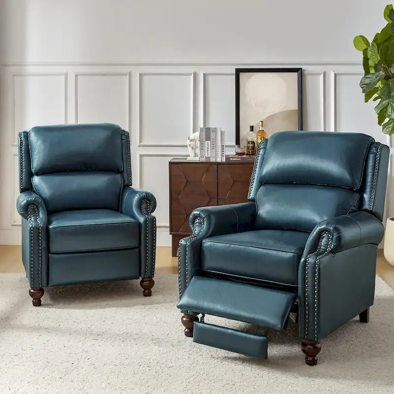 Fauteuil inclinable en cuir véritable multicolore de style Mid-Century avec garniture cloutée, lot de 2