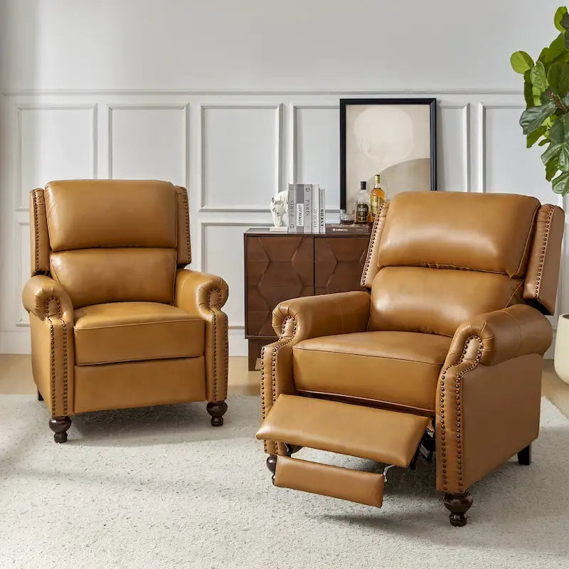 Fauteuil inclinable en cuir véritable multicolore de style Mid-Century avec garniture cloutée, lot de 2