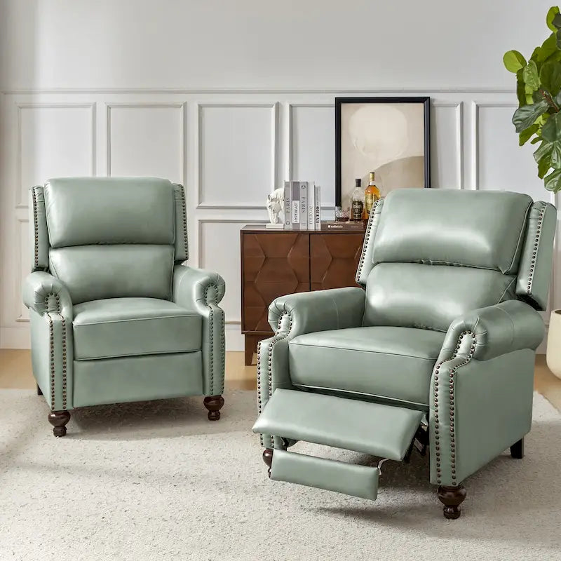 Fauteuil inclinable en cuir véritable multicolore de style Mid-Century avec garniture cloutée, lot de 2