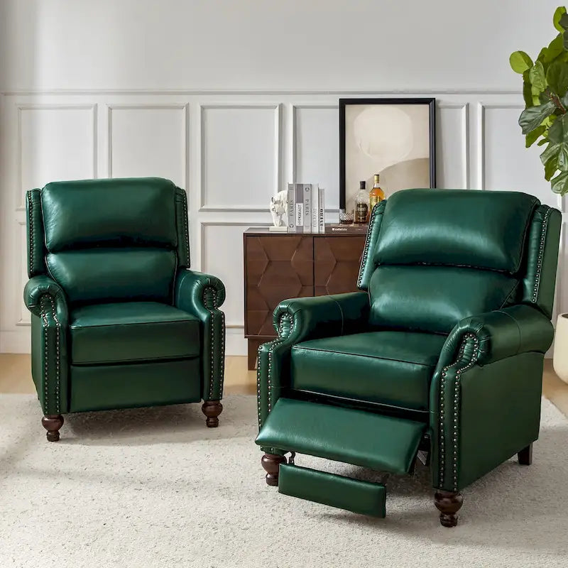 Fauteuil inclinable en cuir véritable multicolore de style Mid-Century avec garniture cloutée, lot de 2