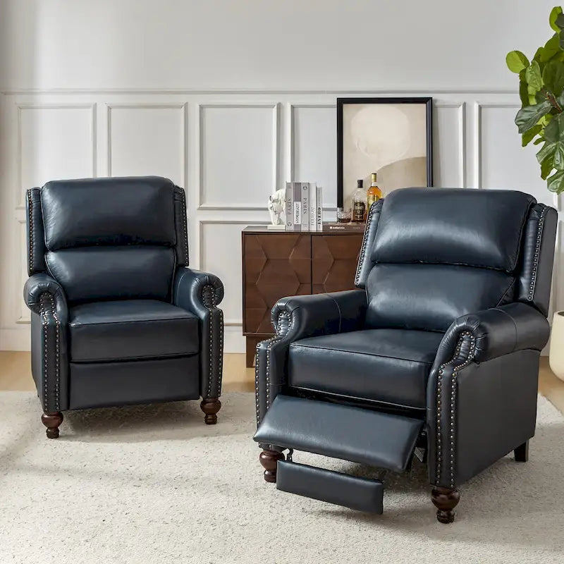 Fauteuil inclinable en cuir véritable multicolore de style Mid-Century avec garniture cloutée, lot de 2