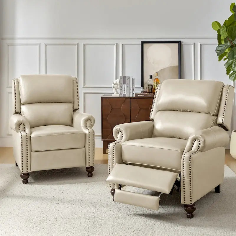 Fauteuil inclinable en cuir véritable multicolore de style Mid-Century avec garniture cloutée, lot de 2
