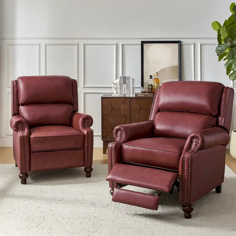 Fauteuil inclinable en cuir véritable multicolore de style Mid-Century avec garniture cloutée, lot de 2