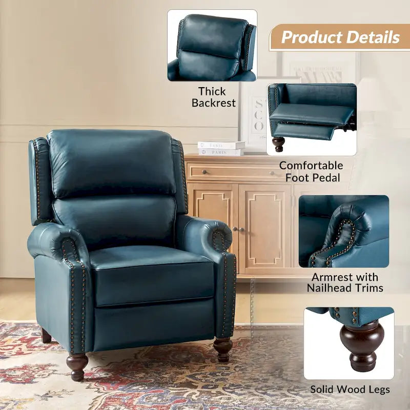 Fauteuil inclinable en cuir véritable multicolore de style Mid-Century avec garniture cloutée, lot de 2