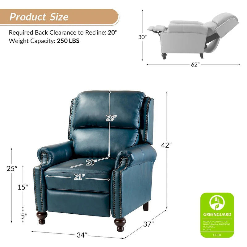 Fauteuil inclinable en cuir véritable multicolore de style Mid-Century avec garniture cloutée, lot de 2