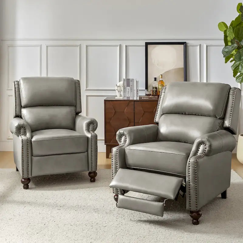 Fauteuil inclinable en cuir véritable multicolore de style Mid-Century avec garniture cloutée, lot de 2