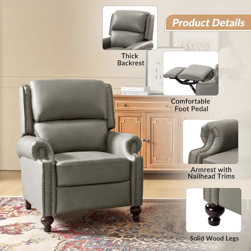 Fauteuil inclinable en cuir véritable multicolore de style Mid-Century avec garniture cloutée, lot de 2