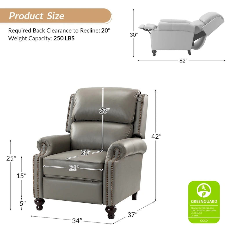 Fauteuil inclinable en cuir véritable multicolore de style Mid-Century avec garniture cloutée, lot de 2