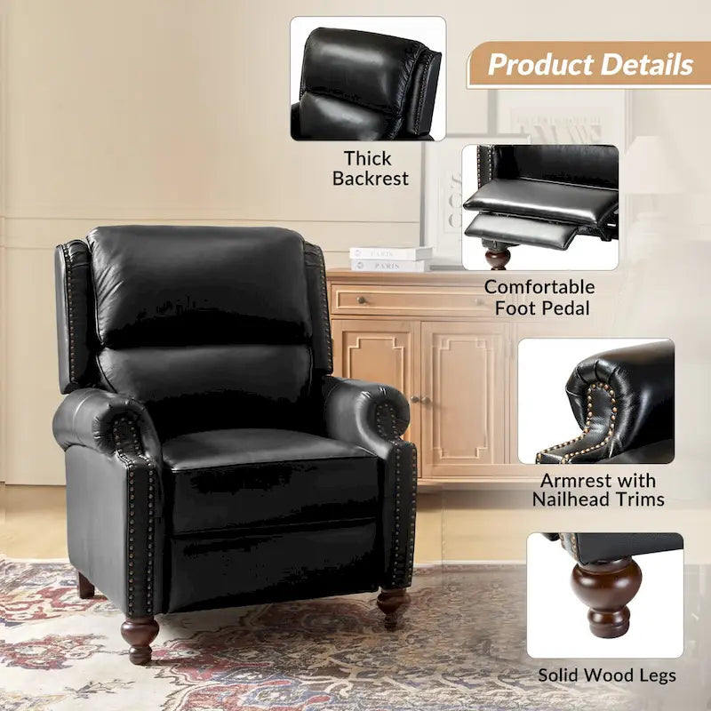 Fauteuil inclinable en cuir véritable multicolore de style Mid-Century avec garniture cloutée, lot de 2