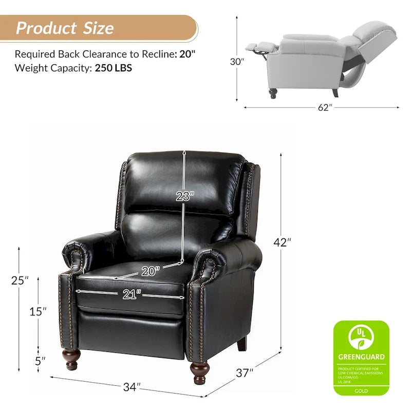 Fauteuil inclinable en cuir véritable multicolore de style Mid-Century avec garniture cloutée, lot de 2