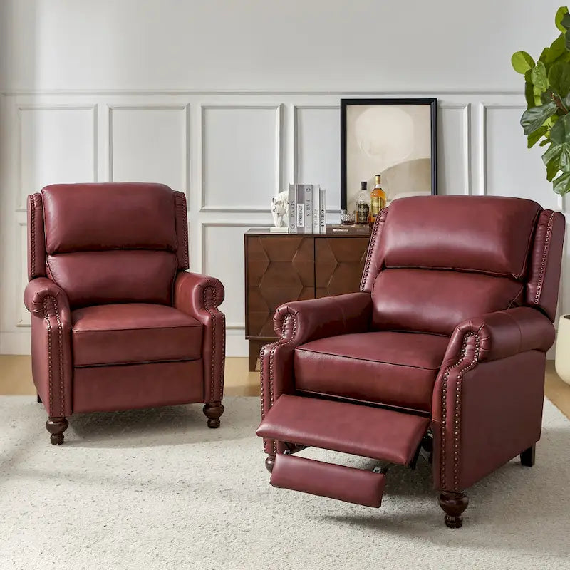 Fauteuil inclinable en cuir véritable multicolore de style Mid-Century avec garniture cloutée, lot de 2