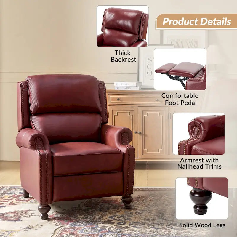 Fauteuil inclinable en cuir véritable multicolore de style Mid-Century avec garniture cloutée, lot de 2