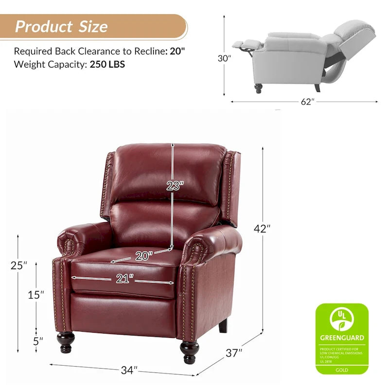 Fauteuil inclinable en cuir véritable multicolore de style Mid-Century avec garniture cloutée, lot de 2