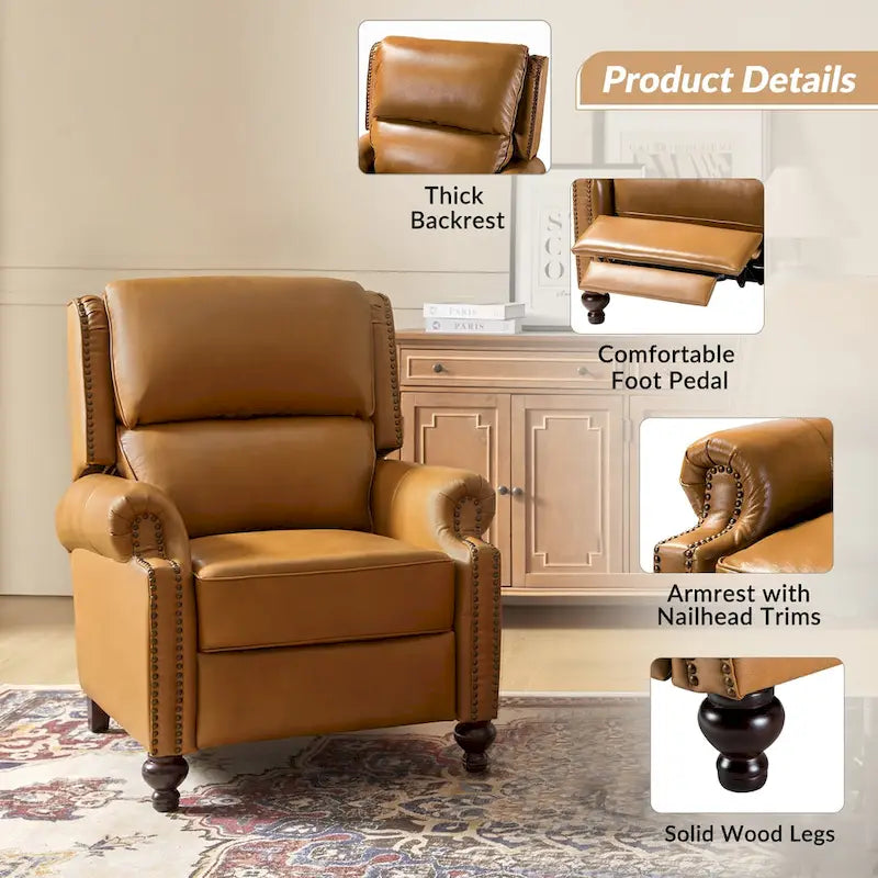 Fauteuil inclinable en cuir véritable multicolore de style Mid-Century avec garniture cloutée, lot de 2