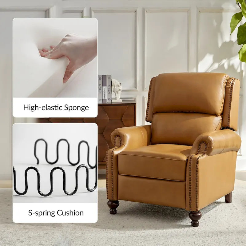 Fauteuil inclinable en cuir véritable multicolore de style Mid-Century avec garniture cloutée, lot de 2