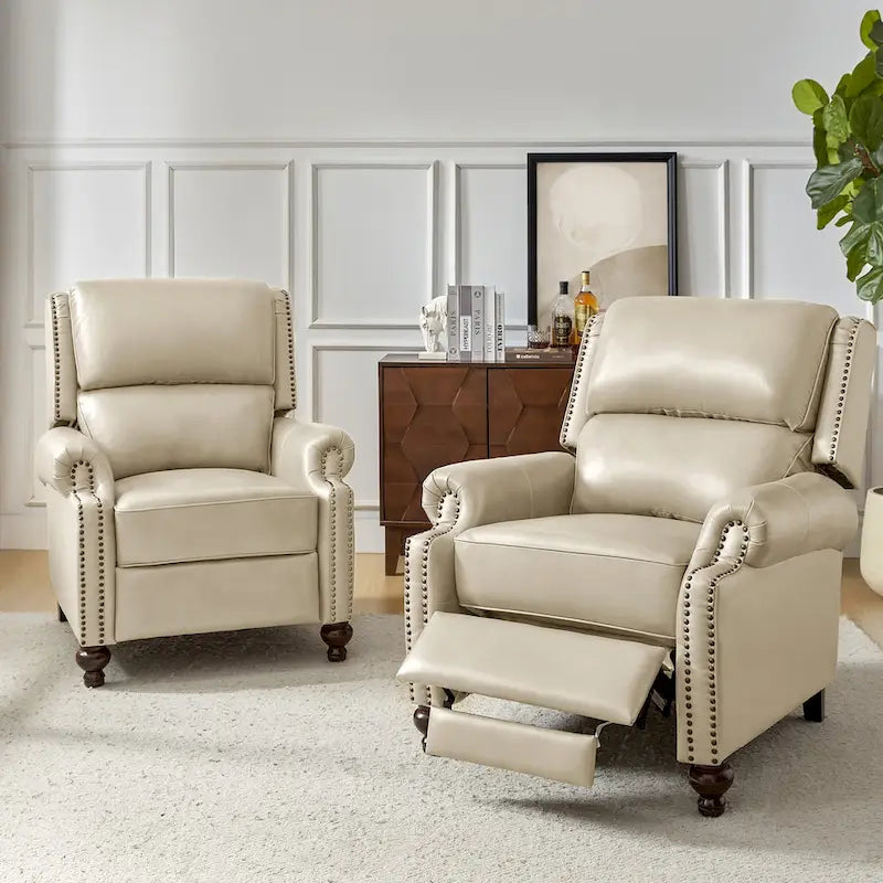 Fauteuil inclinable en cuir véritable multicolore de style Mid-Century avec garniture cloutée, lot de 2