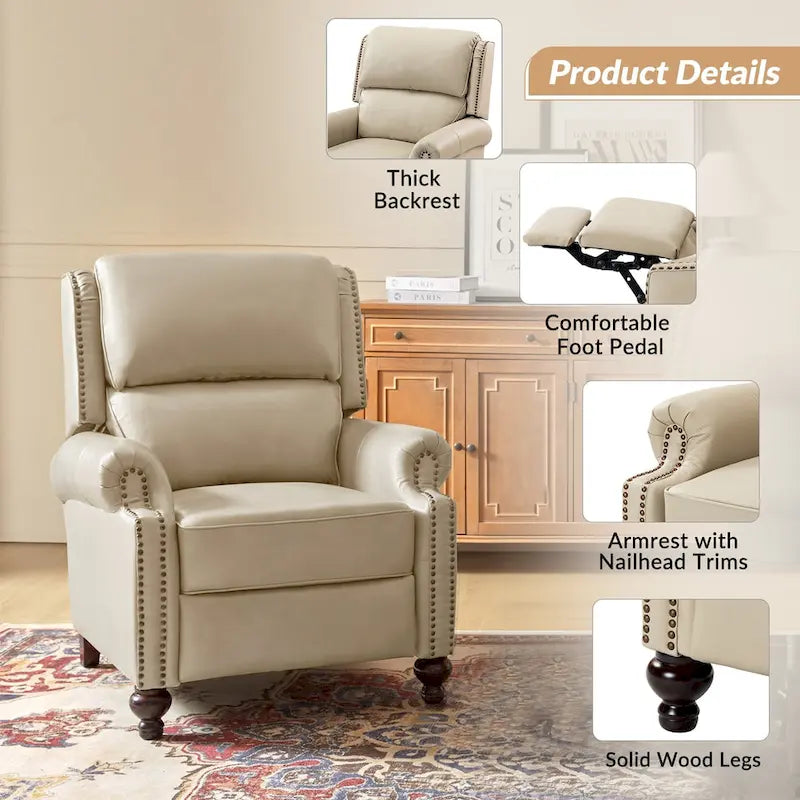 Fauteuil inclinable en cuir véritable multicolore de style Mid-Century avec garniture cloutée, lot de 2