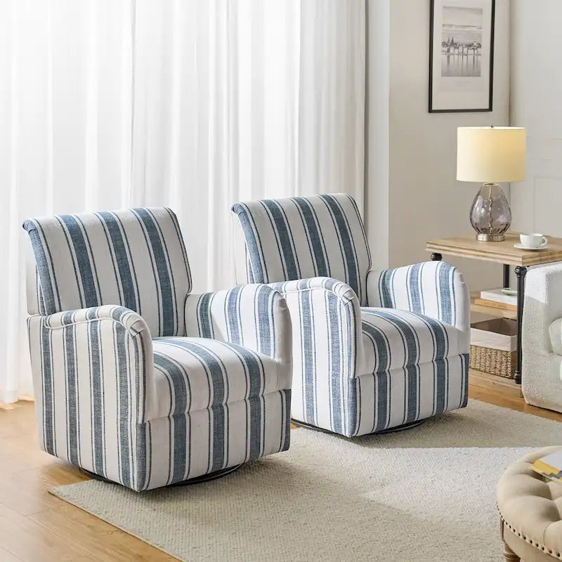 Fauteuil pivotant traditionnel à rayures jacobines bleues/bleues marines/noires/grises, lot de 2