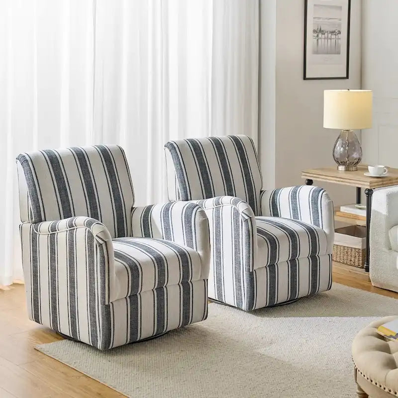 Fauteuil pivotant traditionnel à rayures jacobines bleues/bleues marines/noires/grises, lot de 2