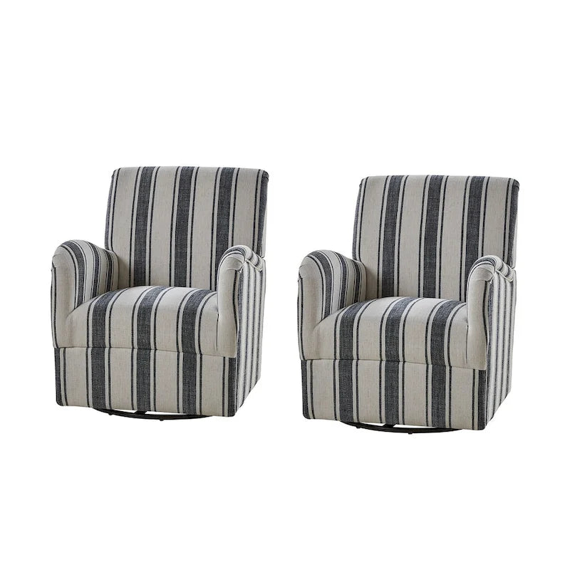 Fauteuil pivotant traditionnel à rayures jacobines bleues/bleues marines/noires/grises, lot de 2