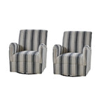 Fauteuil pivotant traditionnel à rayures jacobines bleues/bleues marines/noires/grises, lot de 2