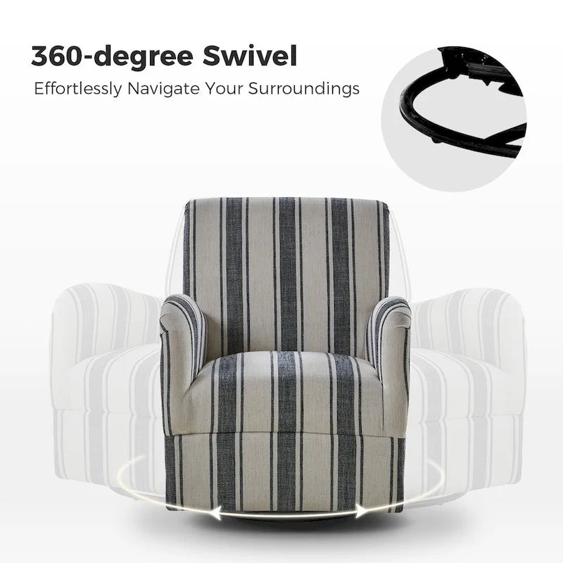 Fauteuil pivotant traditionnel à rayures jacobines bleues/bleues marines/noires/grises, lot de 2