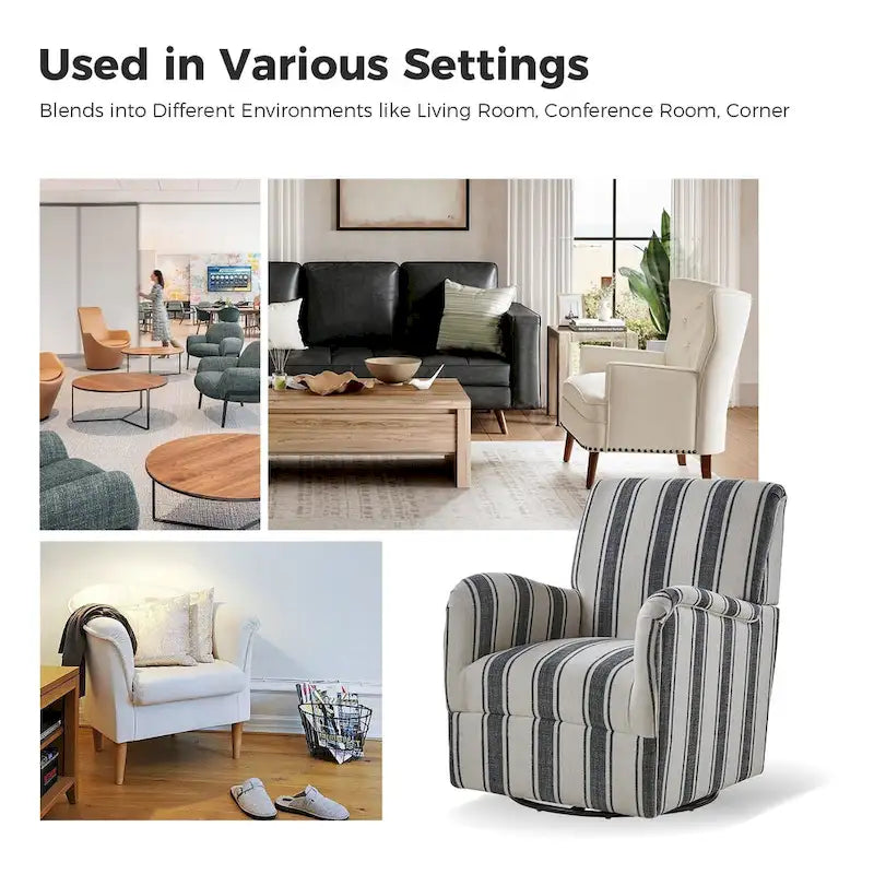 Fauteuil pivotant traditionnel à rayures jacobines bleues/bleues marines/noires/grises, lot de 2