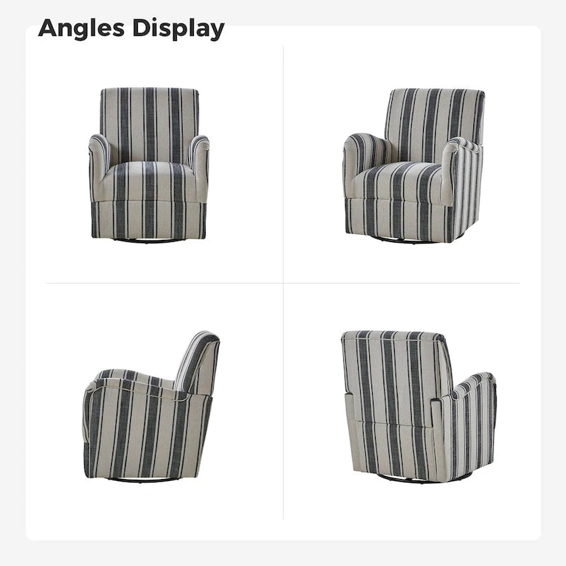 Fauteuil pivotant traditionnel à rayures jacobines bleues/bleues marines/noires/grises, lot de 2