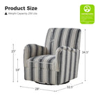 Fauteuil pivotant traditionnel à rayures jacobines bleues/bleues marines/noires/grises, lot de 2