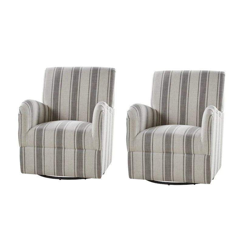Fauteuil pivotant traditionnel à rayures jacobines bleues/bleues marines/noires/grises, lot de 2