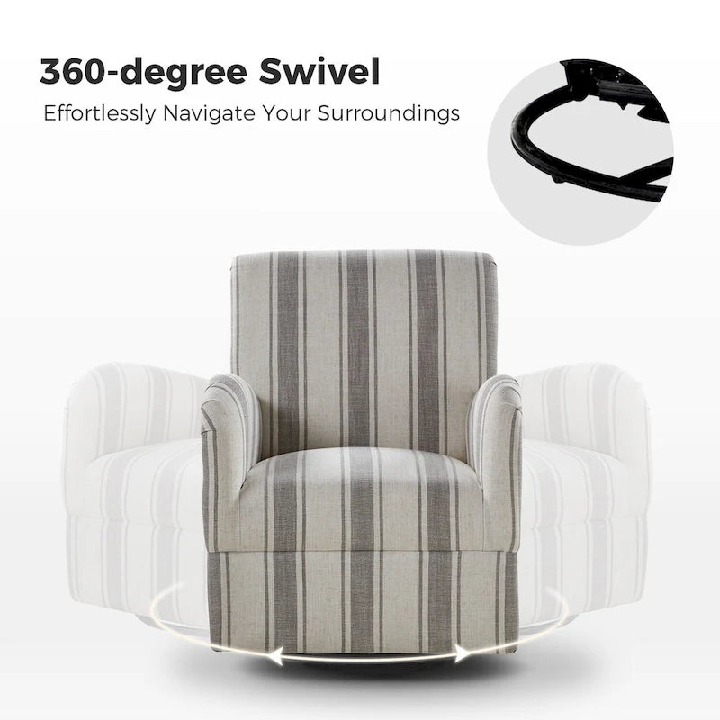 Fauteuil pivotant traditionnel à rayures jacobines bleues/bleues marines/noires/grises, lot de 2