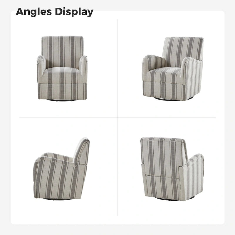 Fauteuil pivotant traditionnel à rayures jacobines bleues/bleues marines/noires/grises, lot de 2