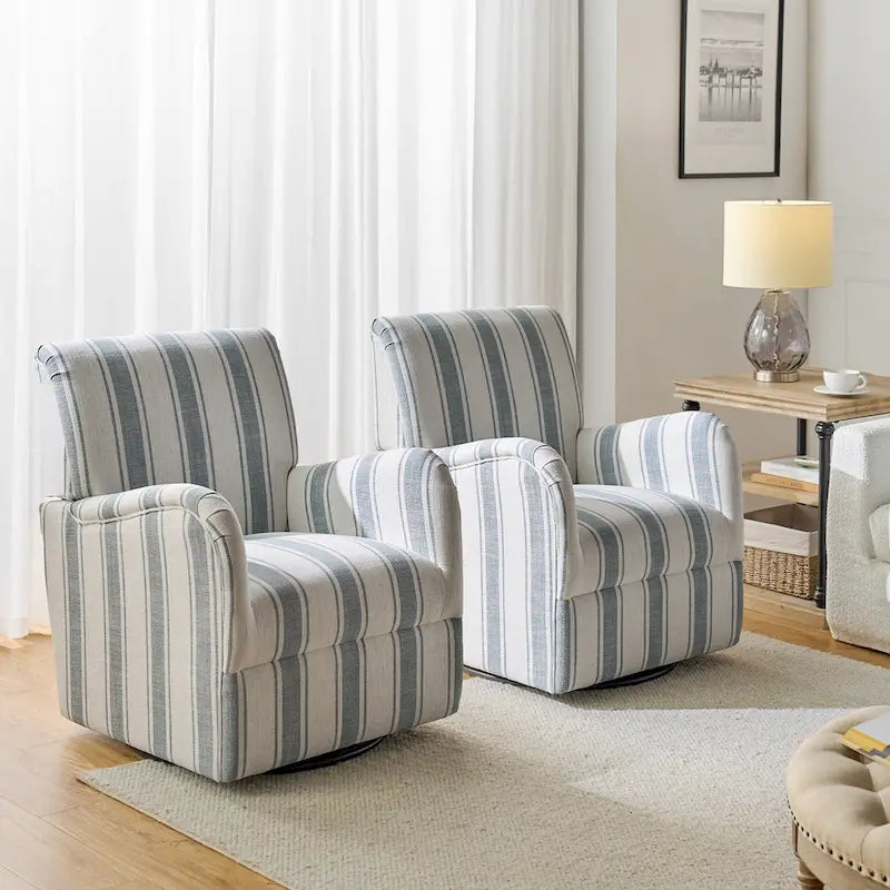 Fauteuil pivotant traditionnel à rayures jacobines bleues/bleues marines/noires/grises, lot de 2