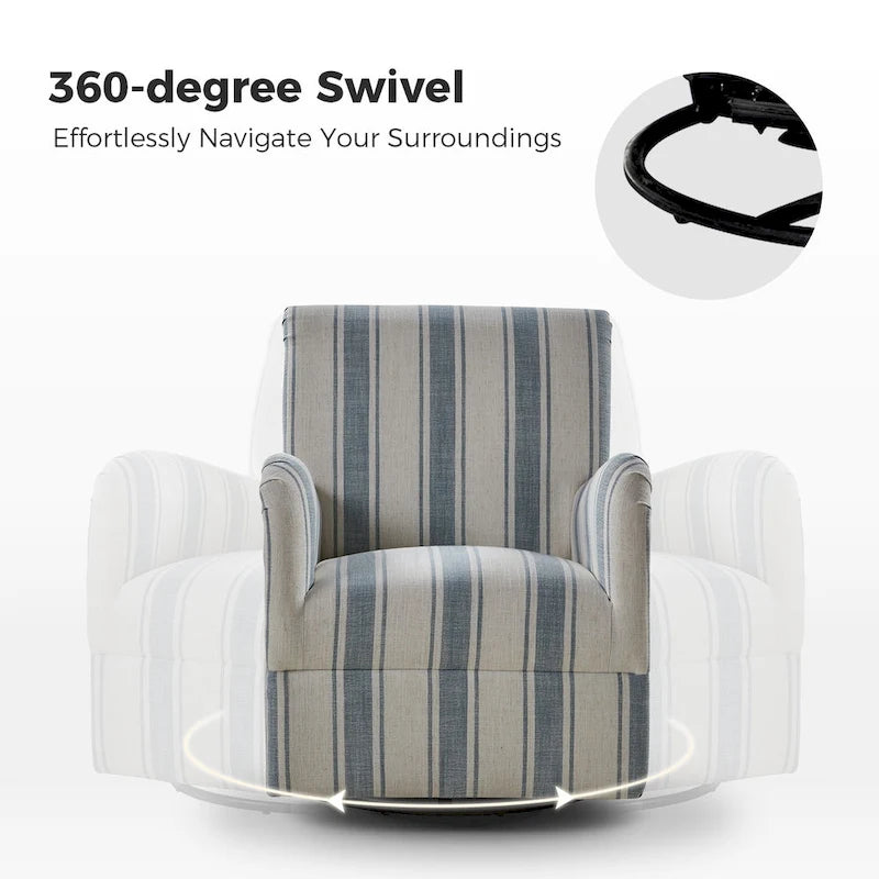 Fauteuil pivotant traditionnel à rayures jacobines bleues/bleues marines/noires/grises, lot de 2