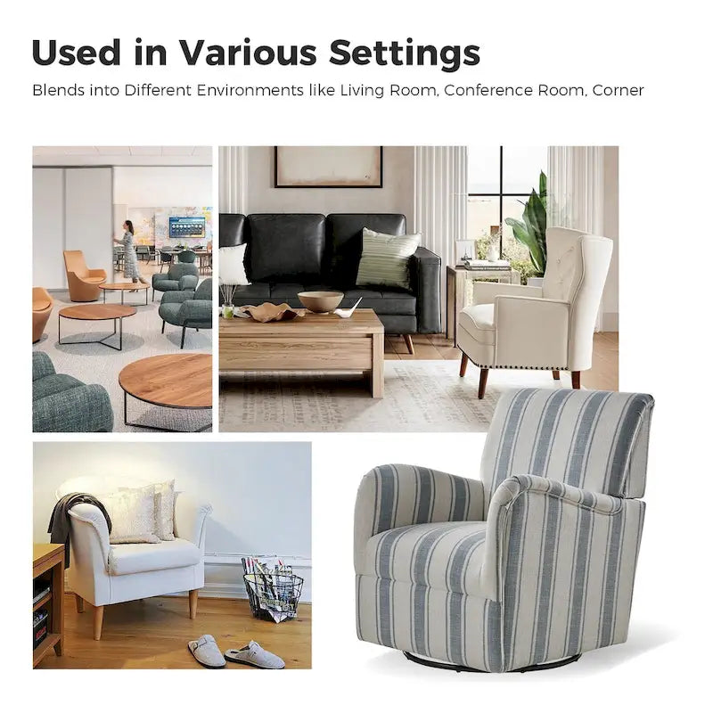 Fauteuil pivotant traditionnel à rayures jacobines bleues/bleues marines/noires/grises, lot de 2