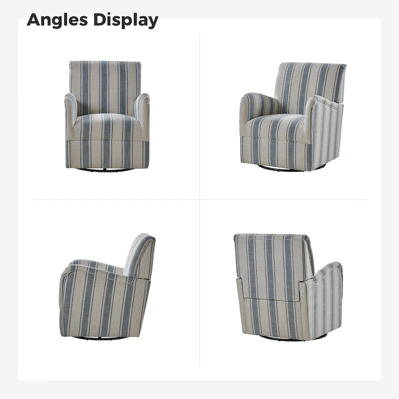 Fauteuil pivotant traditionnel à rayures jacobines bleues/bleues marines/noires/grises, lot de 2